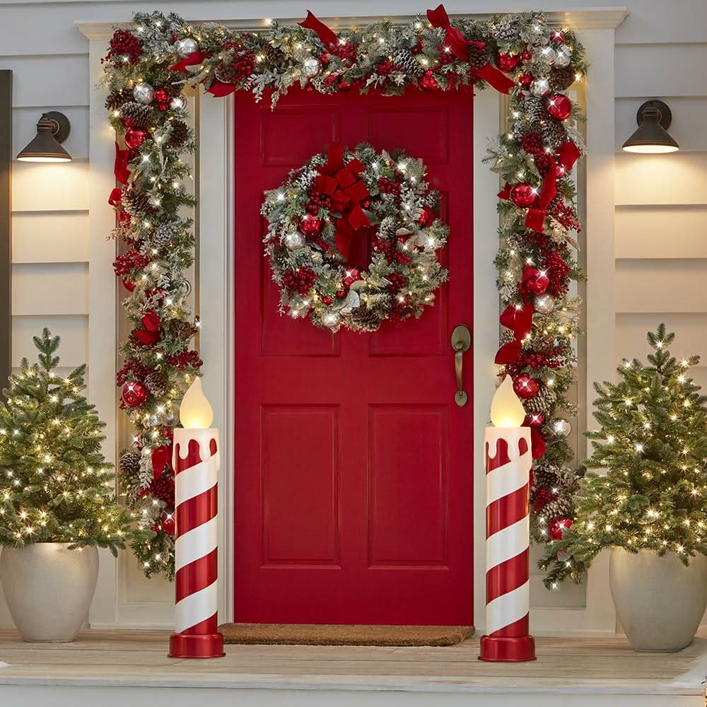 91cm Sparkling Candy Cane Candle Set with LED Lights