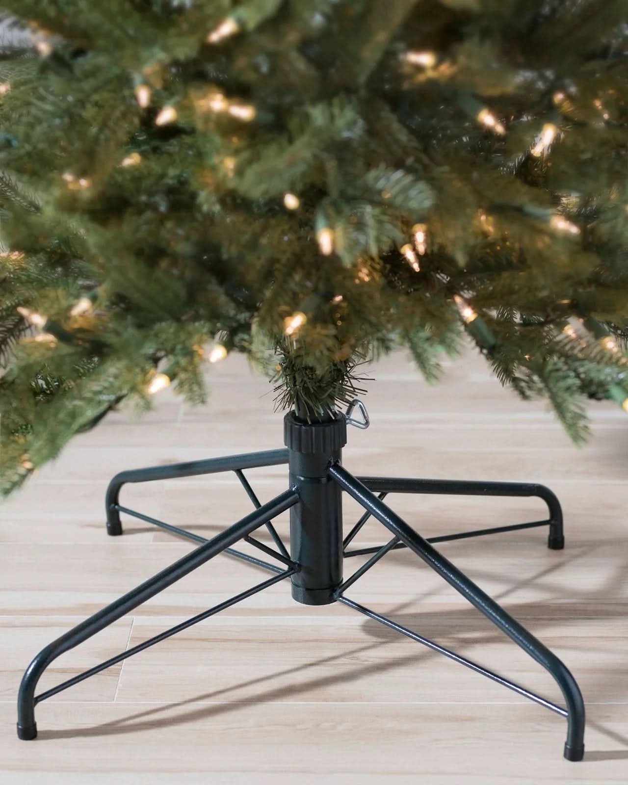 Cathedral Fir Slim Christmas Tree with Hinged Branches, Metal Stand and Built-In Micro LEDs