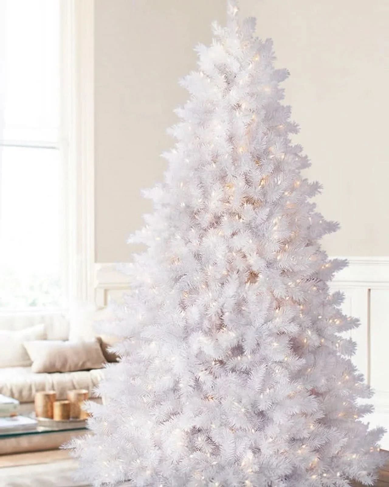 Classic White Christmas Tree with Hinged Branches, Metal Stand and Built-In Micro LEDs