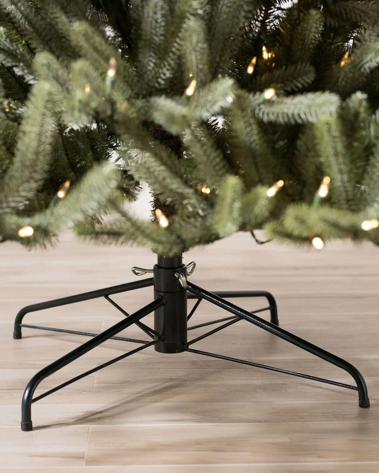 Sanibel Spruce Christmas Tree with Hinged Branches, Metal Stand and Built-In Micro LEDs