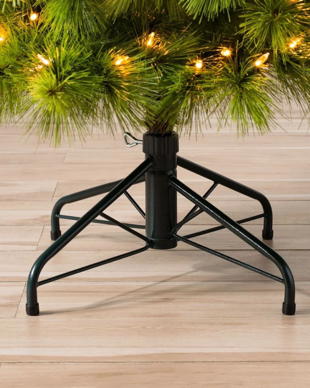 Monterey Pine Slim Christmas Tree with Hinged Branches, Metal Stand and Built-In Micro LEDs