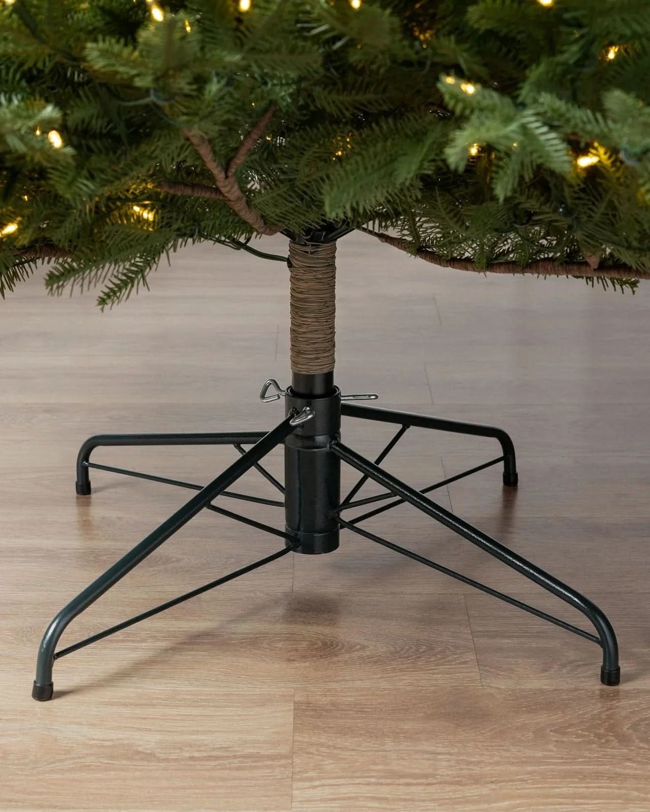 Premium Green Flip Tree Christmas Tree with Hinged Branches, Metal Stand with Wheels and Built-In Micro LEDs