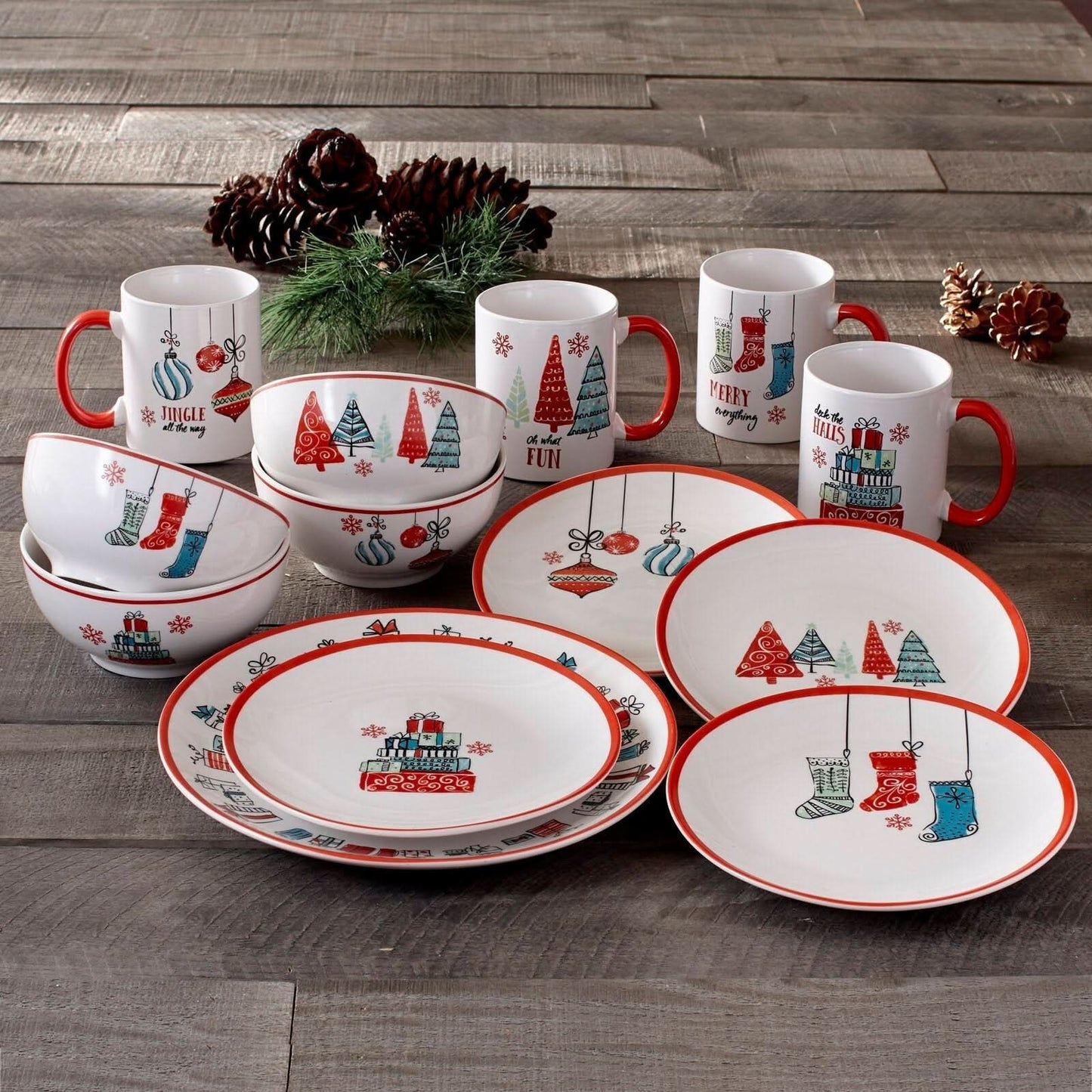 16-Piece Christmas Spirit Porcelain Set – Service for 4 People