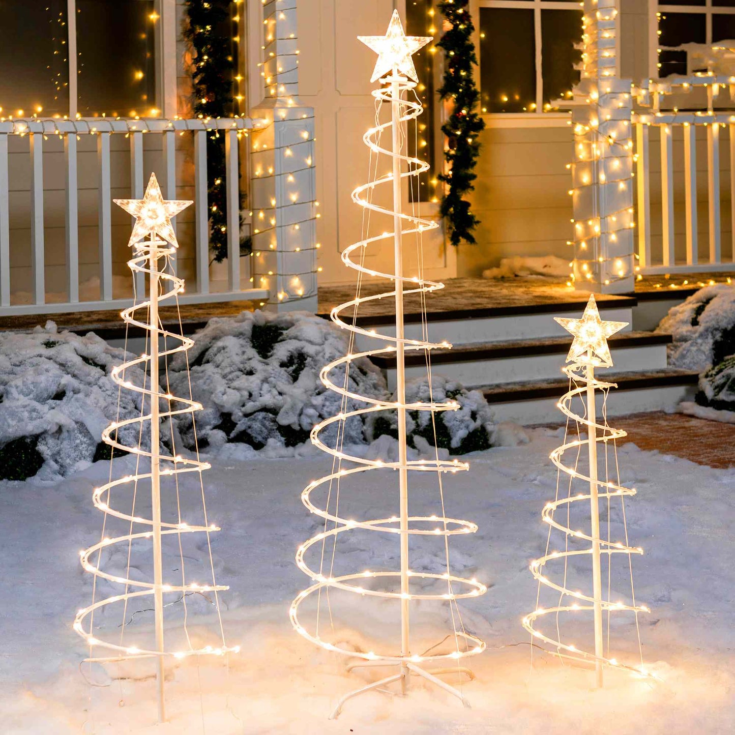 3-Piece Spiral Christmas Tree Set with LED Lights