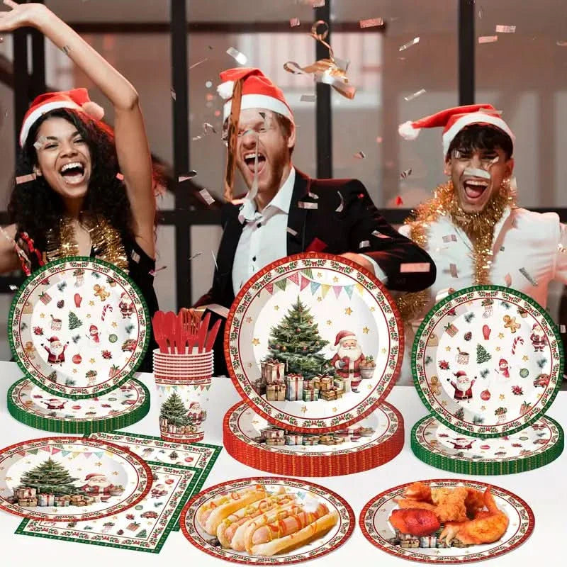 140-Piece Christmas Party Cutlery Set – Plates, Cups and Disposable Cutlery