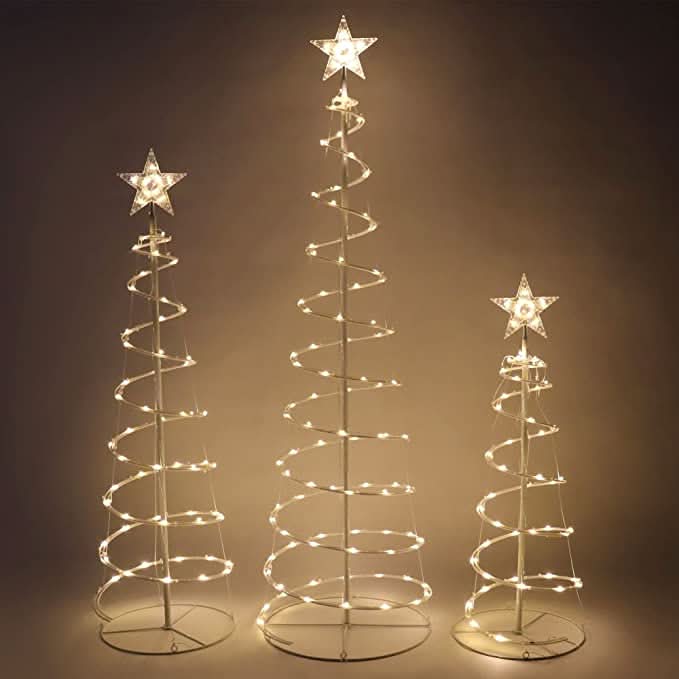 3-Piece Spiral Christmas Tree Set with LED Lights