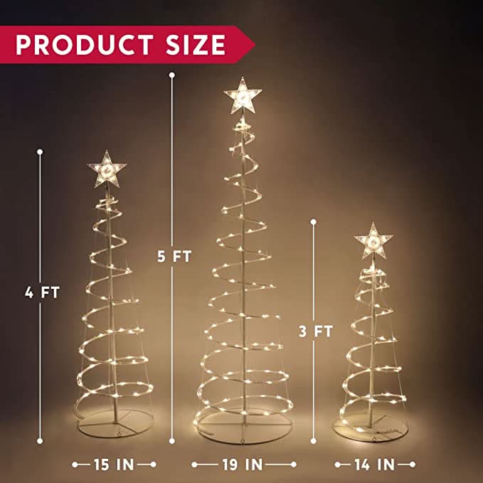 3-Piece Spiral Christmas Tree Set with LED Lights