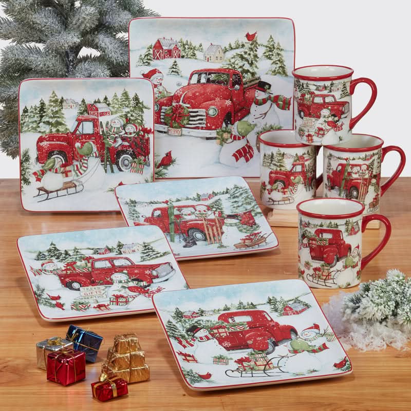 16-Piece Christmas Print Porcelain Dinnerware Set – Service for 4 People