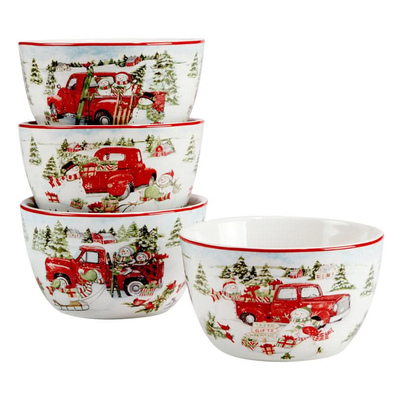16-Piece Christmas Print Porcelain Dinnerware Set – Service for 4 People