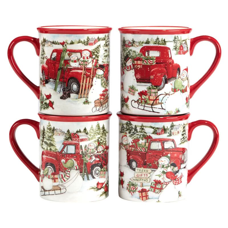 16-Piece Christmas Print Porcelain Dinnerware Set – Service for 4 People