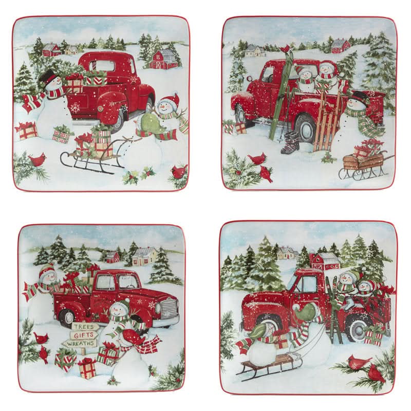 16-Piece Christmas Print Porcelain Dinnerware Set – Service for 4 People