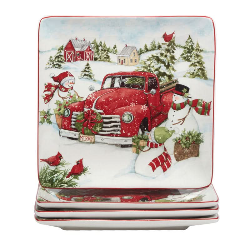 16-Piece Christmas Print Porcelain Dinnerware Set – Service for 4 People