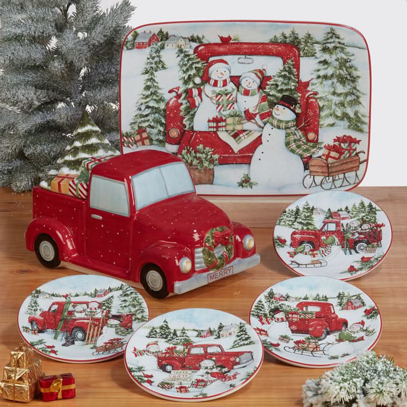 16-Piece Christmas Print Porcelain Dinnerware Set – Service for 4 People