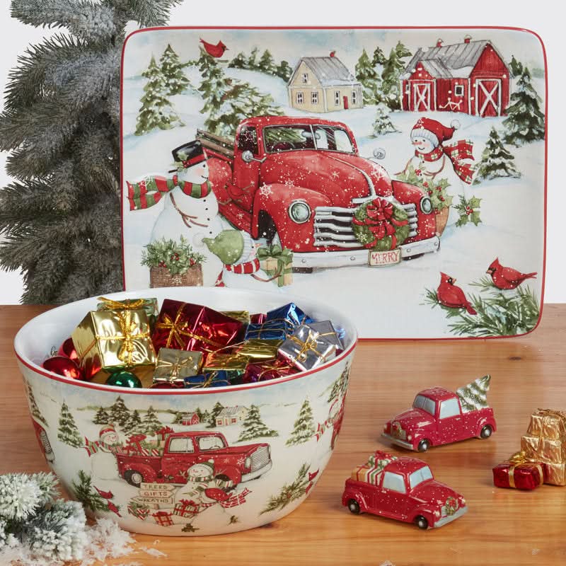 16-Piece Christmas Print Porcelain Dinnerware Set – Service for 4 People