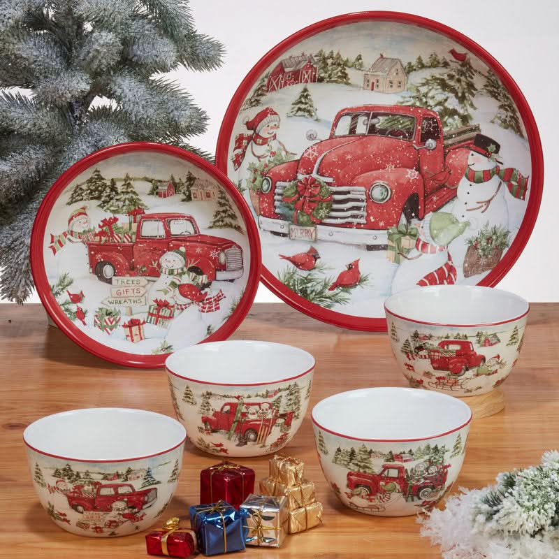 16-Piece Christmas Print Porcelain Dinnerware Set – Service for 4 People