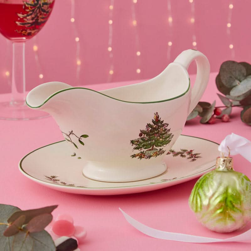 Christmas Tree Design Tea Kettle & Saucer Set