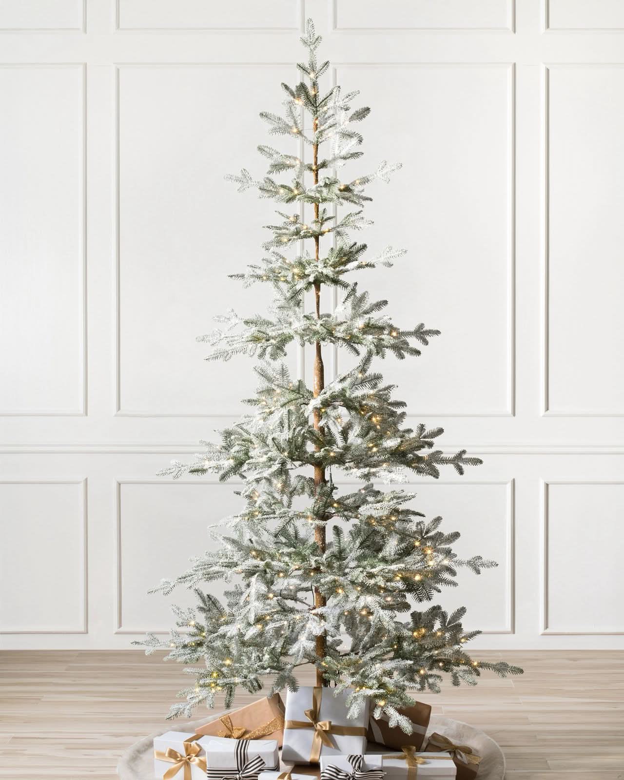 Snow-Covered Christmas Tree with Frosted Branches, Metal Stand and Built-In Micro LEDs