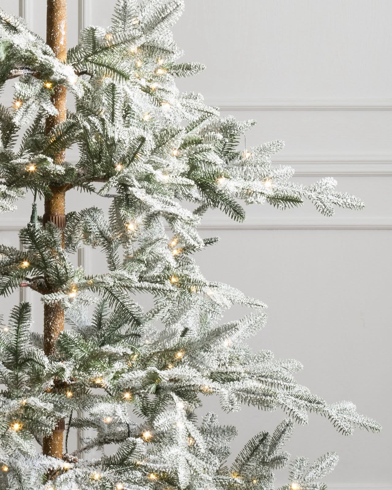 Snow-Covered Christmas Tree with Frosted Branches, Metal Stand and Built-In Micro LEDs