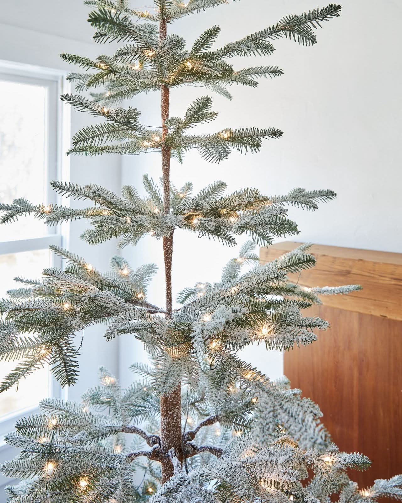 Snow-Covered Christmas Tree with Frosted Branches, Metal Stand and Built-In Micro LEDs