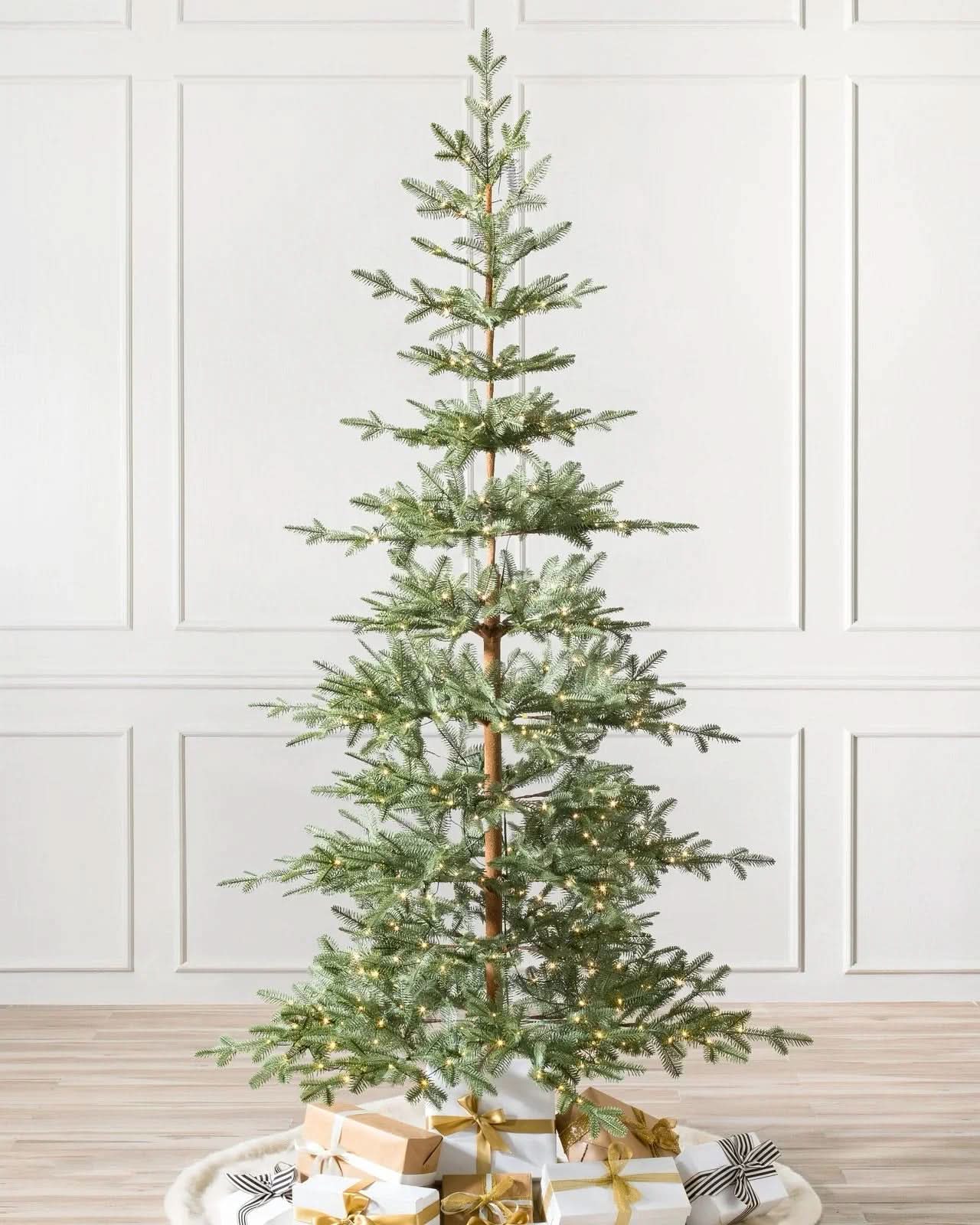Slim Alpine Christmas Tree with Hinged Branches, Metal Stand and Built-In Micro LEDs