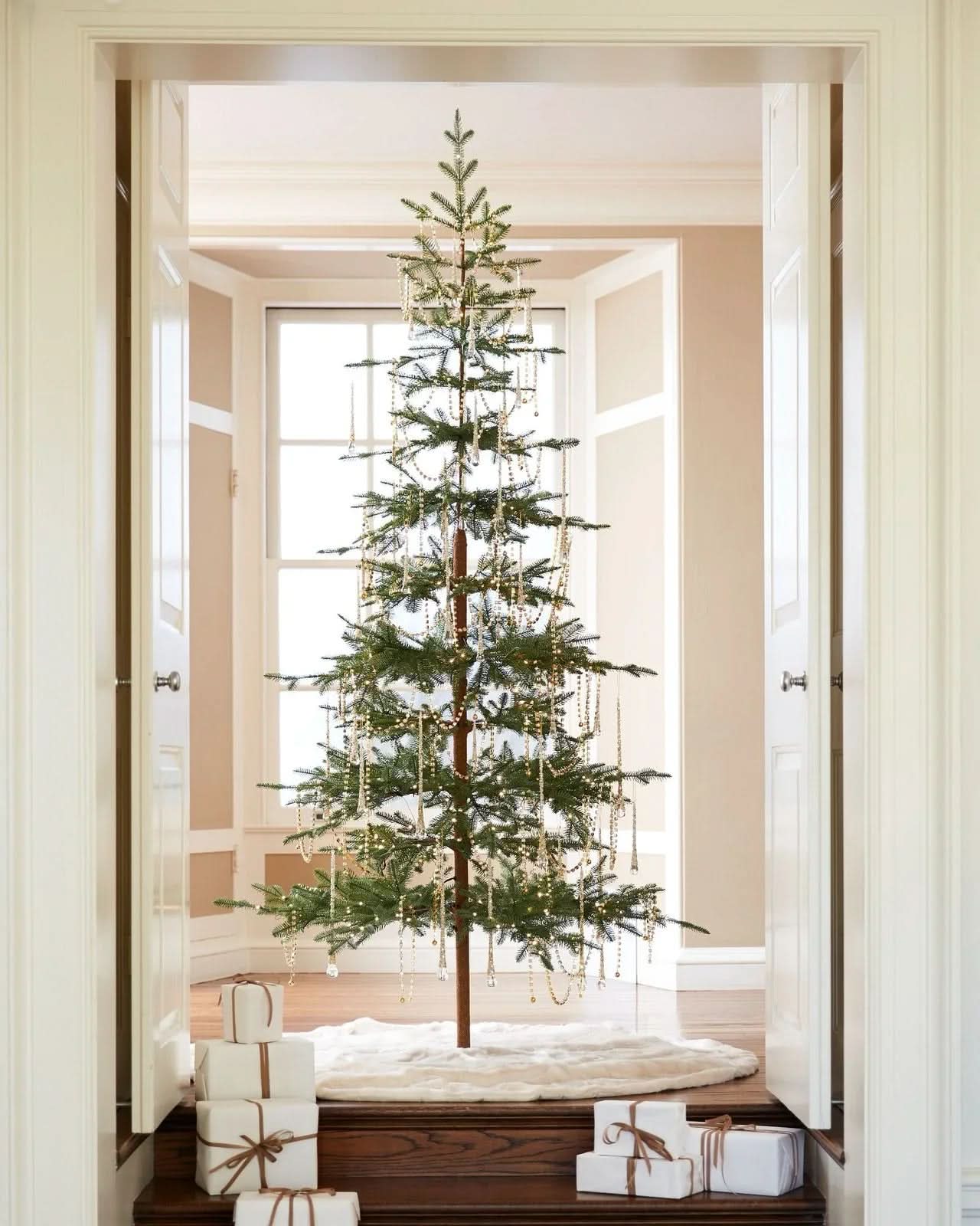 Slim Alpine Christmas Tree with Hinged Branches, Metal Stand and Built-In Micro LEDs