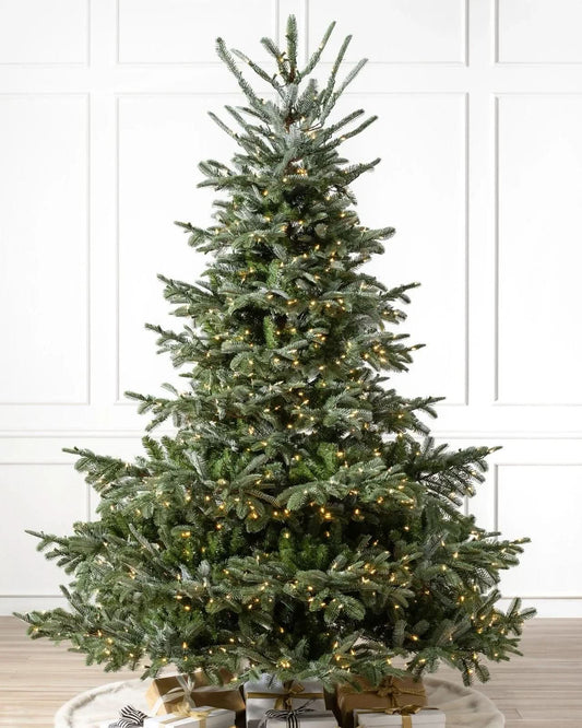 European Fir Christmas Tree with Hinged Branches, Metal Stand and Built-In Micro LEDs