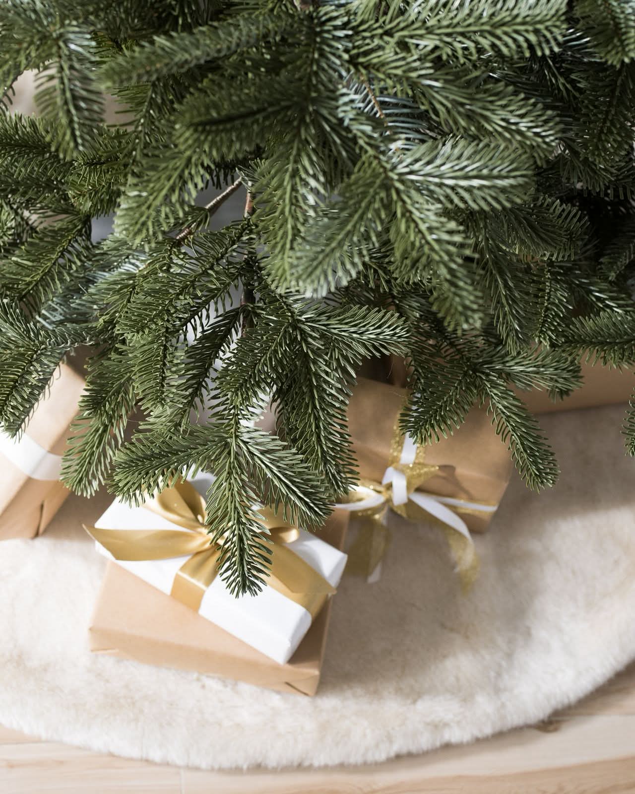 European Fir Christmas Tree with Hinged Branches, Metal Stand and Built-In Micro LEDs