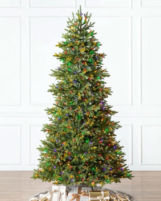 Norway Spruce Christmas Tree with Hinged Branches, Metal Stand and Built-In Multicolour Micro LEDs