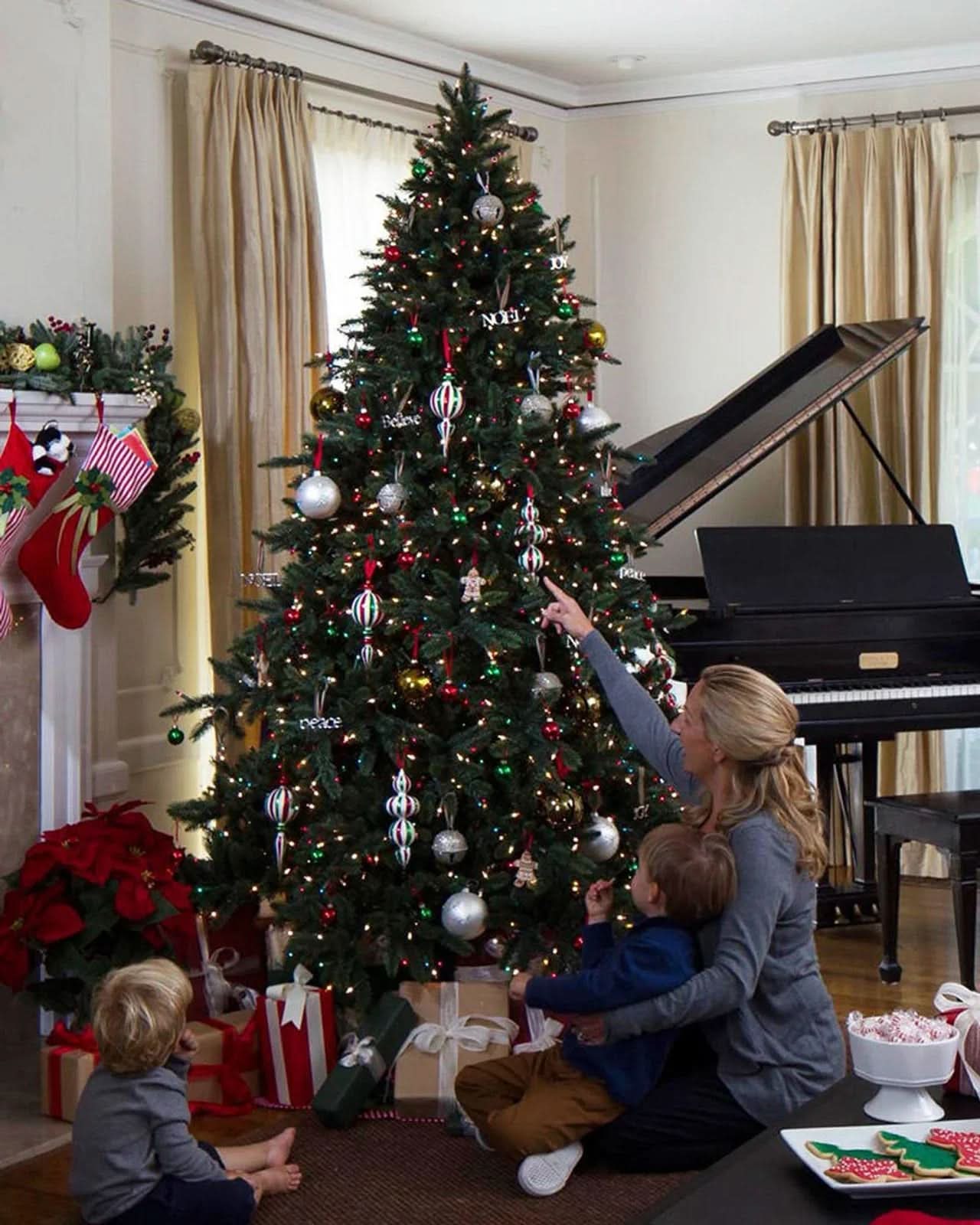 California Baby Redwood Christmas Tree with Hinged Branches, Metal Stand and Built-In Micro LEDs