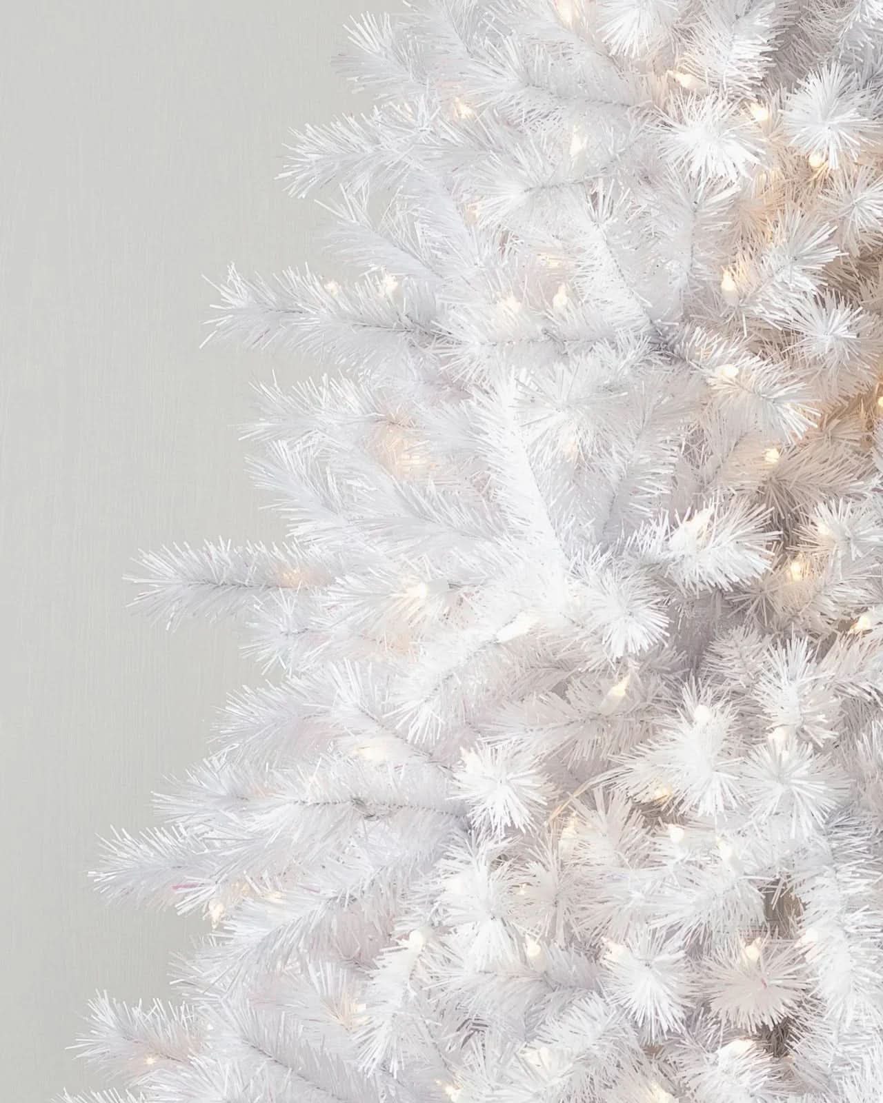 Classic White Christmas Tree with Hinged Branches, Metal Stand and Built-In Micro LEDs