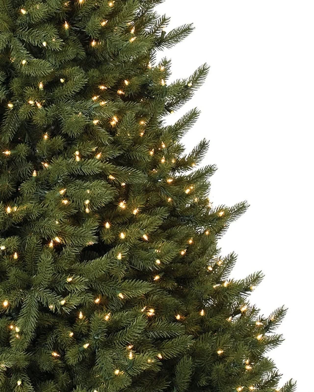 Vermont White Spruce Christmas Tree with Hinged Branches, Metal Stand and Built-In Micro LEDs