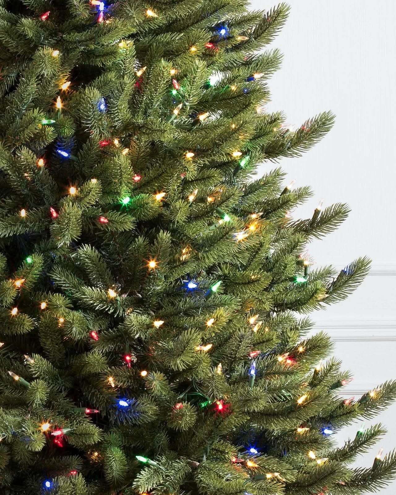 Balsam Fir Christmas Tree with Hinged Branches, Metal Stand and Built-In Multicolour Micro LEDs