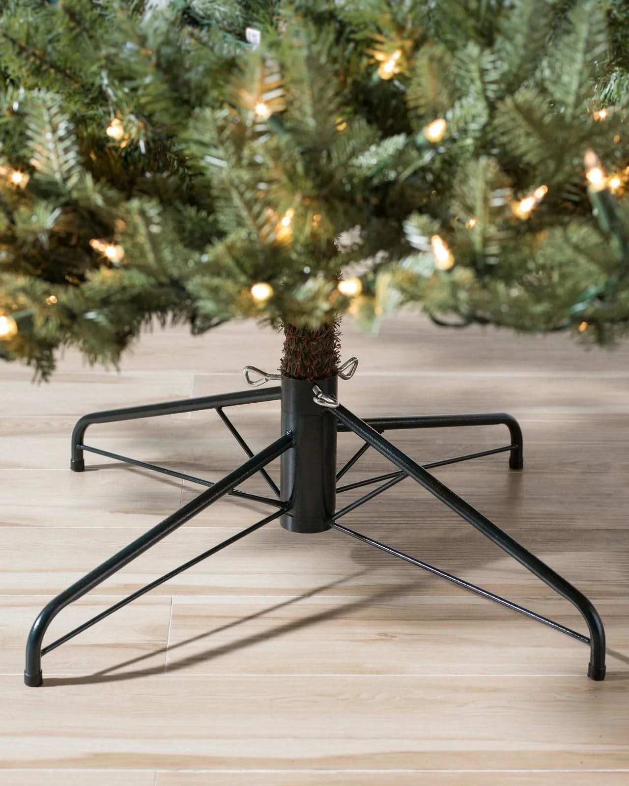 Green White Spruce Christmas Tree with Hinged Branches, Metal Stand and Built-In Micro LEDs