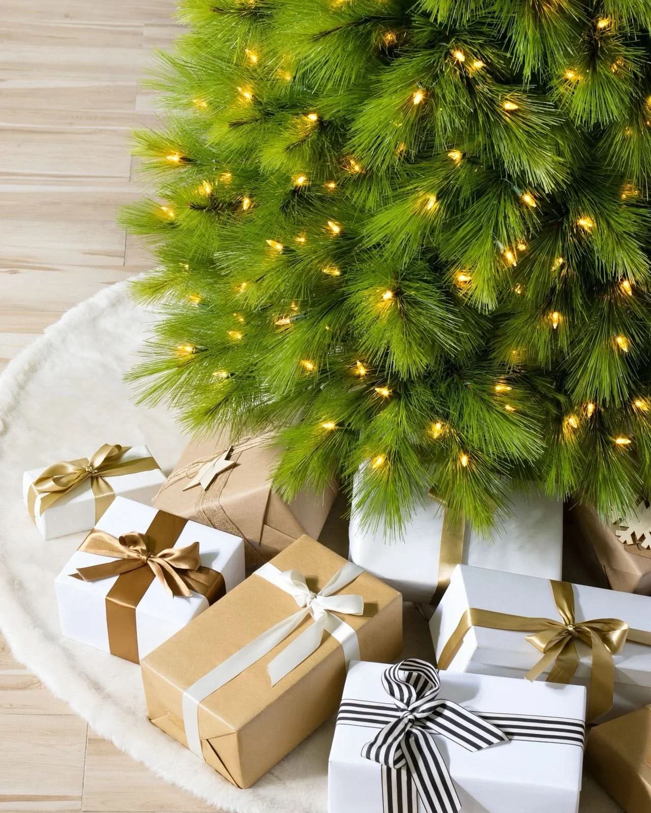 Monterey Pine Slim Christmas Tree with Hinged Branches, Metal Stand and Built-In Micro LEDs