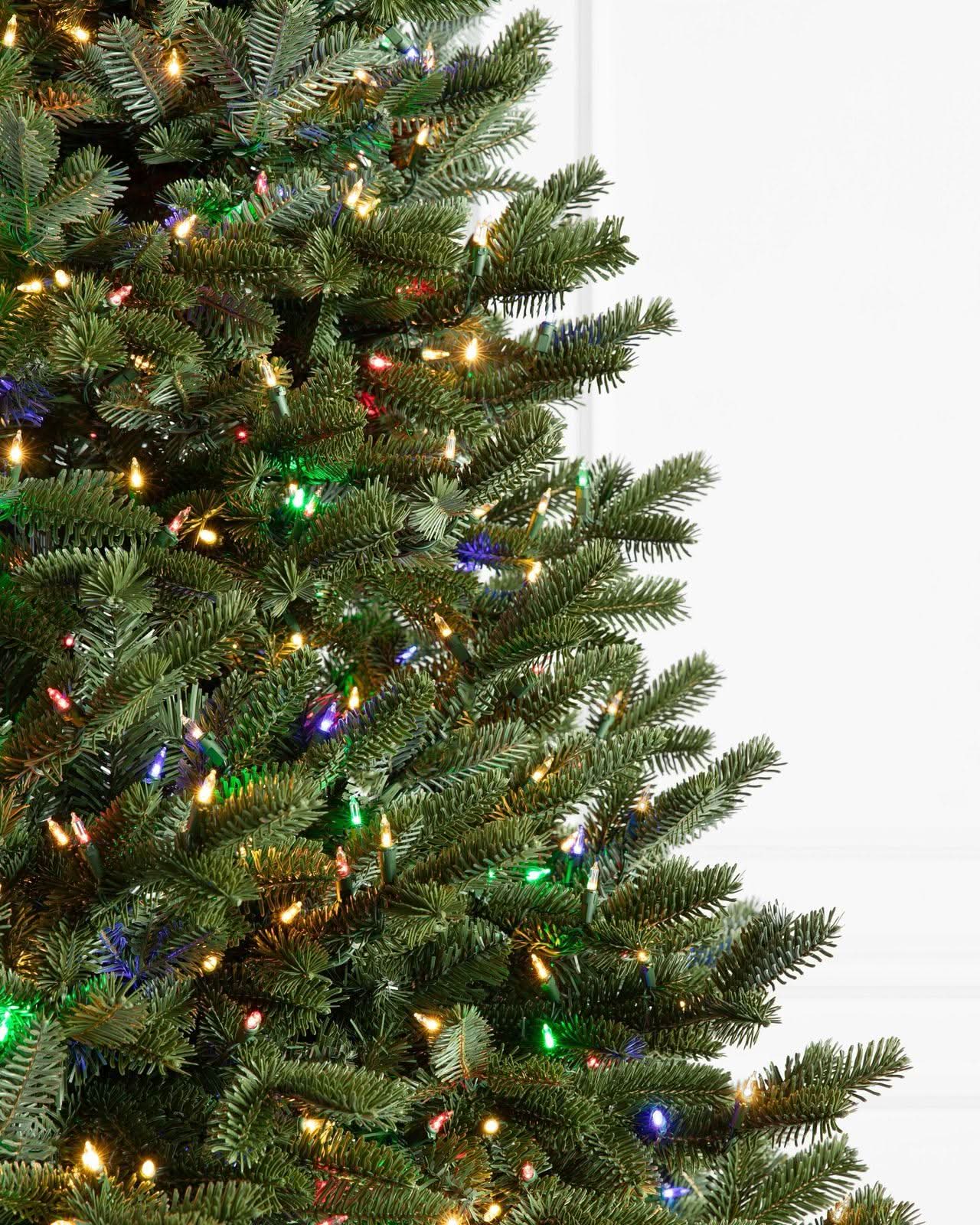 Fraser Fir Christmas Tree with Hinged Branches, Metal Stand and Built-In Multicolour Micro LEDs