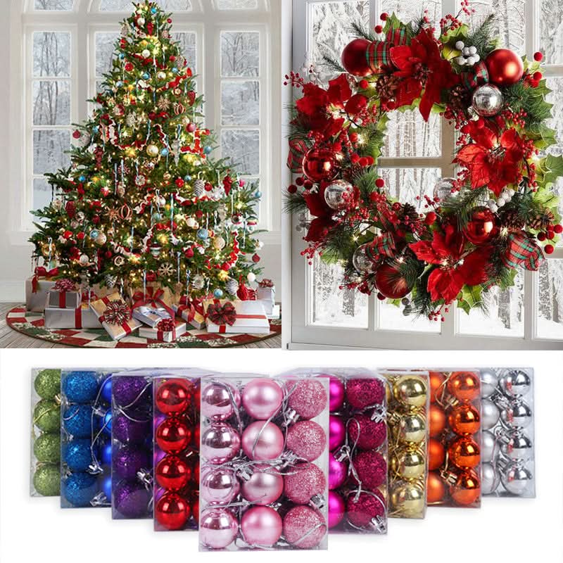 Christmas Tree Baubles – 36 Pieces | 4cm Colourful Glitter Ornaments