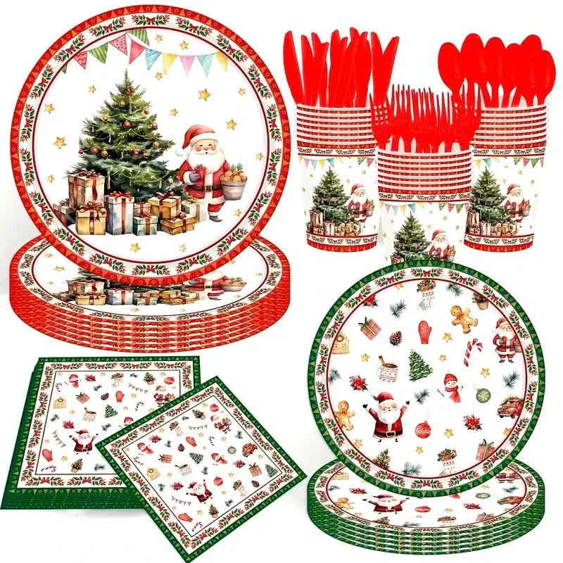 140-Piece Christmas Party Cutlery Set – Plates, Cups and Disposable Cutlery