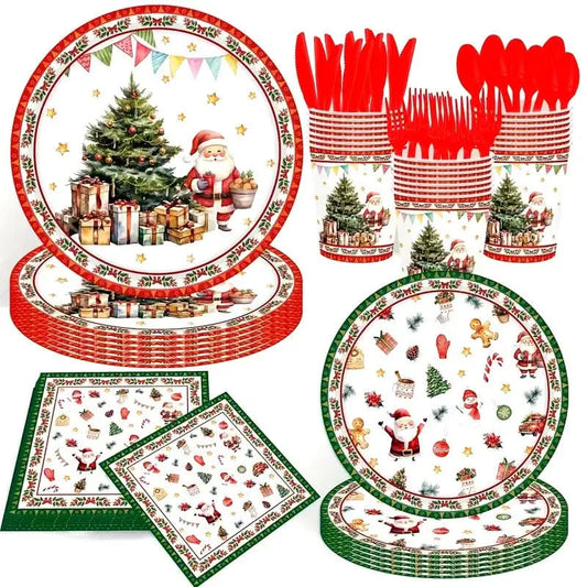 140-Piece Christmas Party Cutlery Set – Plates, Cups and Disposable Cutlery