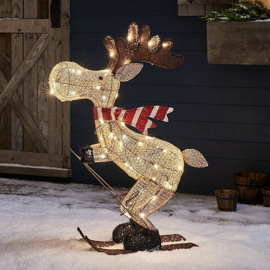 86cm Illuminated Skiing Reindeer with 50 Warm White LEDs
