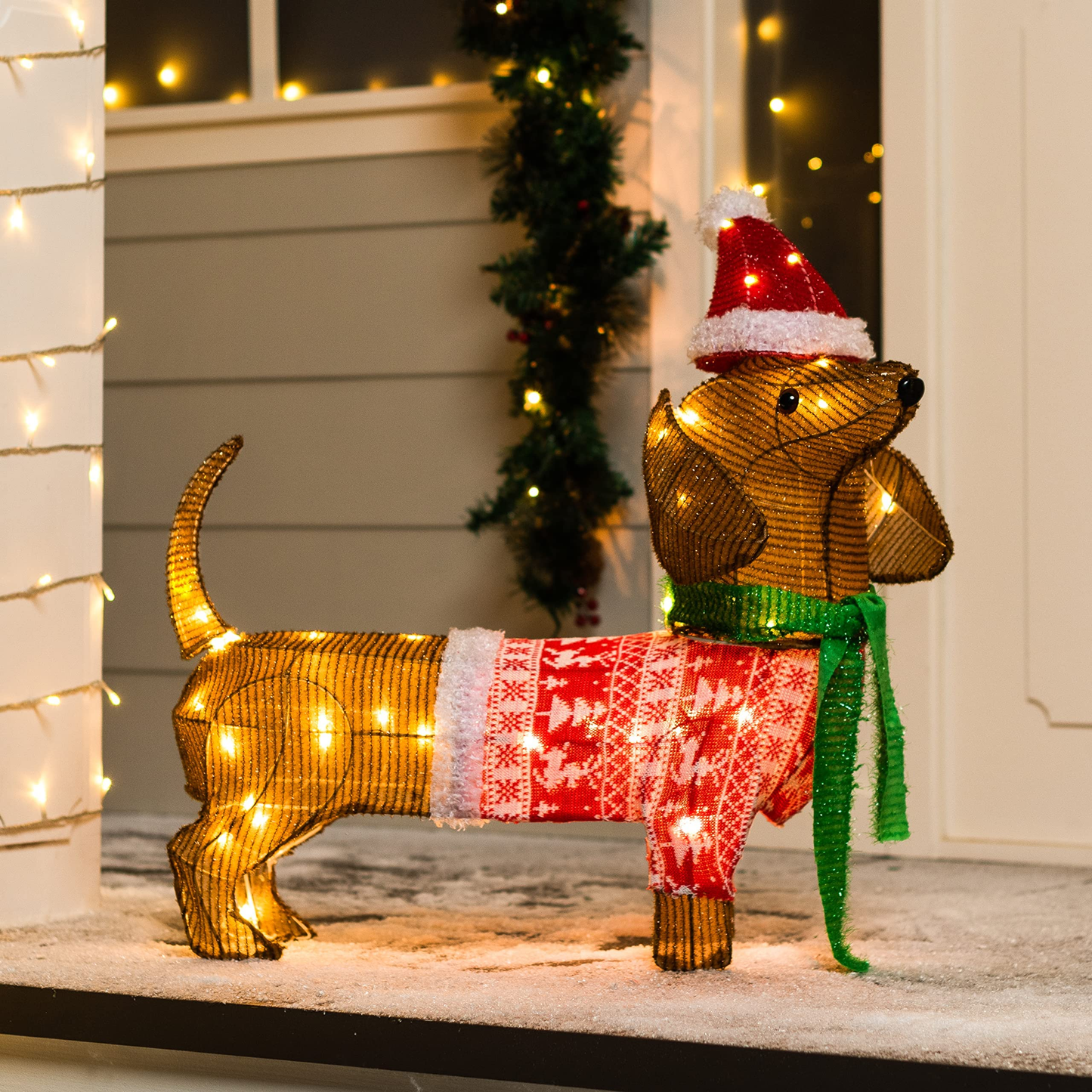 61cm LED Garden Sausage Dog Tinsel Light with 40 Warm White LEDs