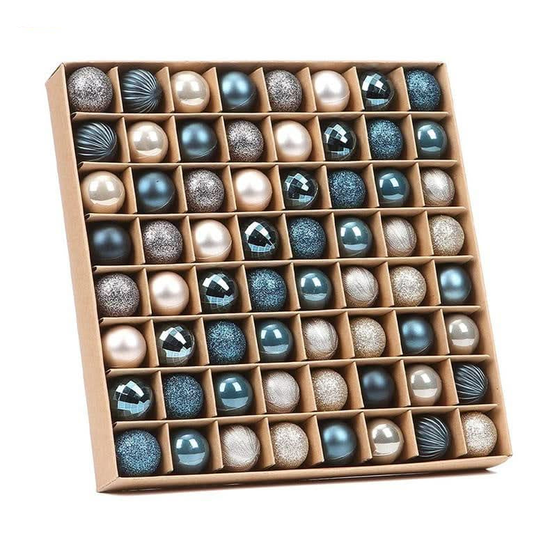 64-Piece Christmas Bauble Set – Gold & Blue