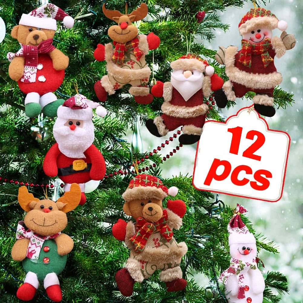 12Pcs Random Christmas Ornaments – Santa, Bear, Reindeer & Snowman 🎄