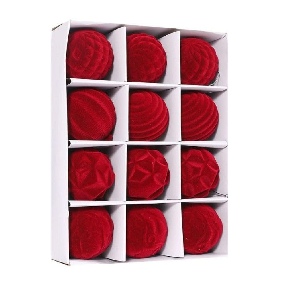 Set of 12 Velvet Christmas Baubles – 6cm