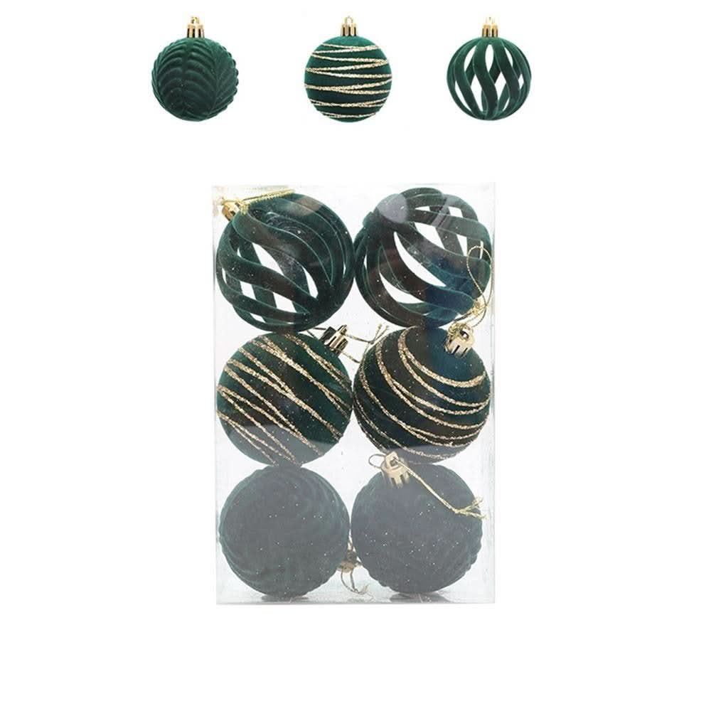 Christmas Tree Velvet Baubles Set – 6 Pieces (6 cm)